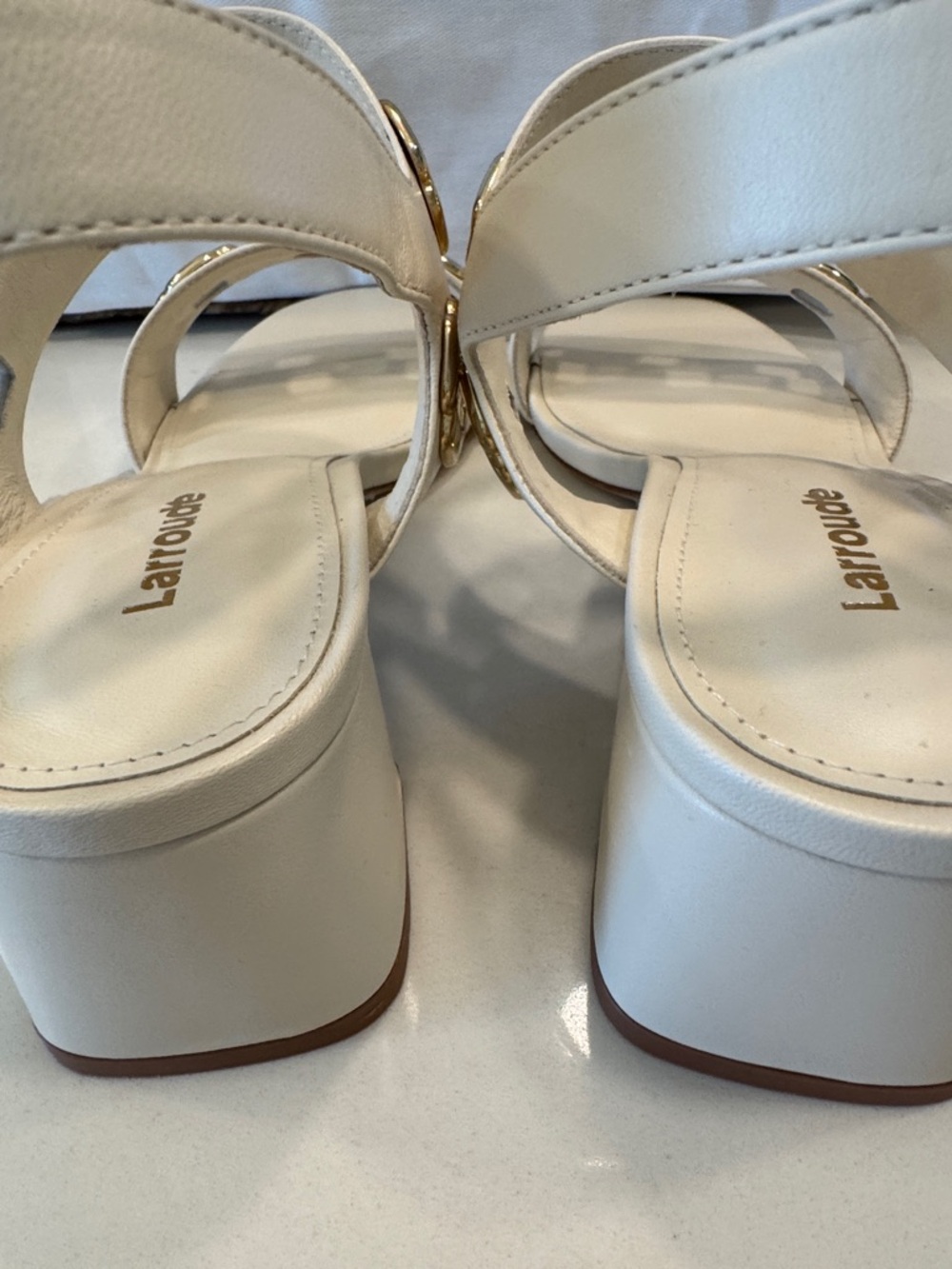 Larroude Cream Leather Sandals with Gold Buckle Details 7.5 - Picture 4 of 7